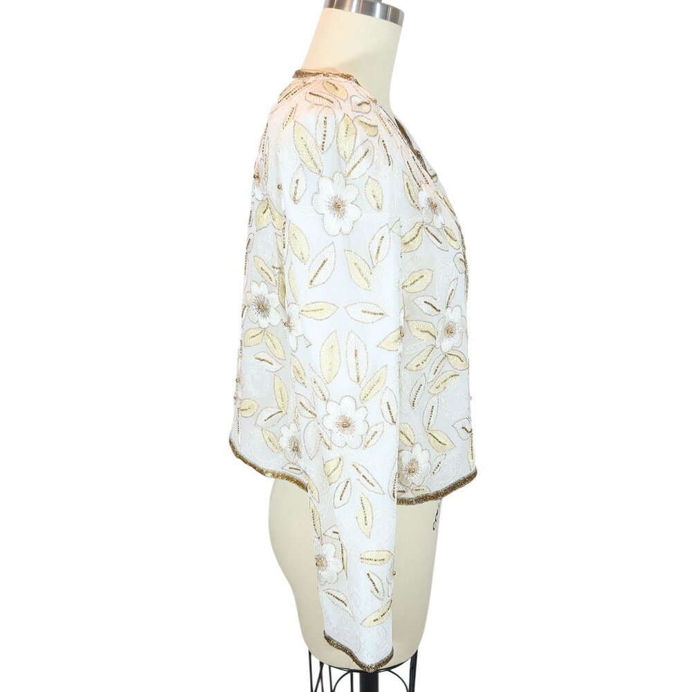 LAURENCE KAZAR Vintage Beaded Cropped Formal Jacket Size Lp NWT NOS Cream Gold - Picture 2 of 8